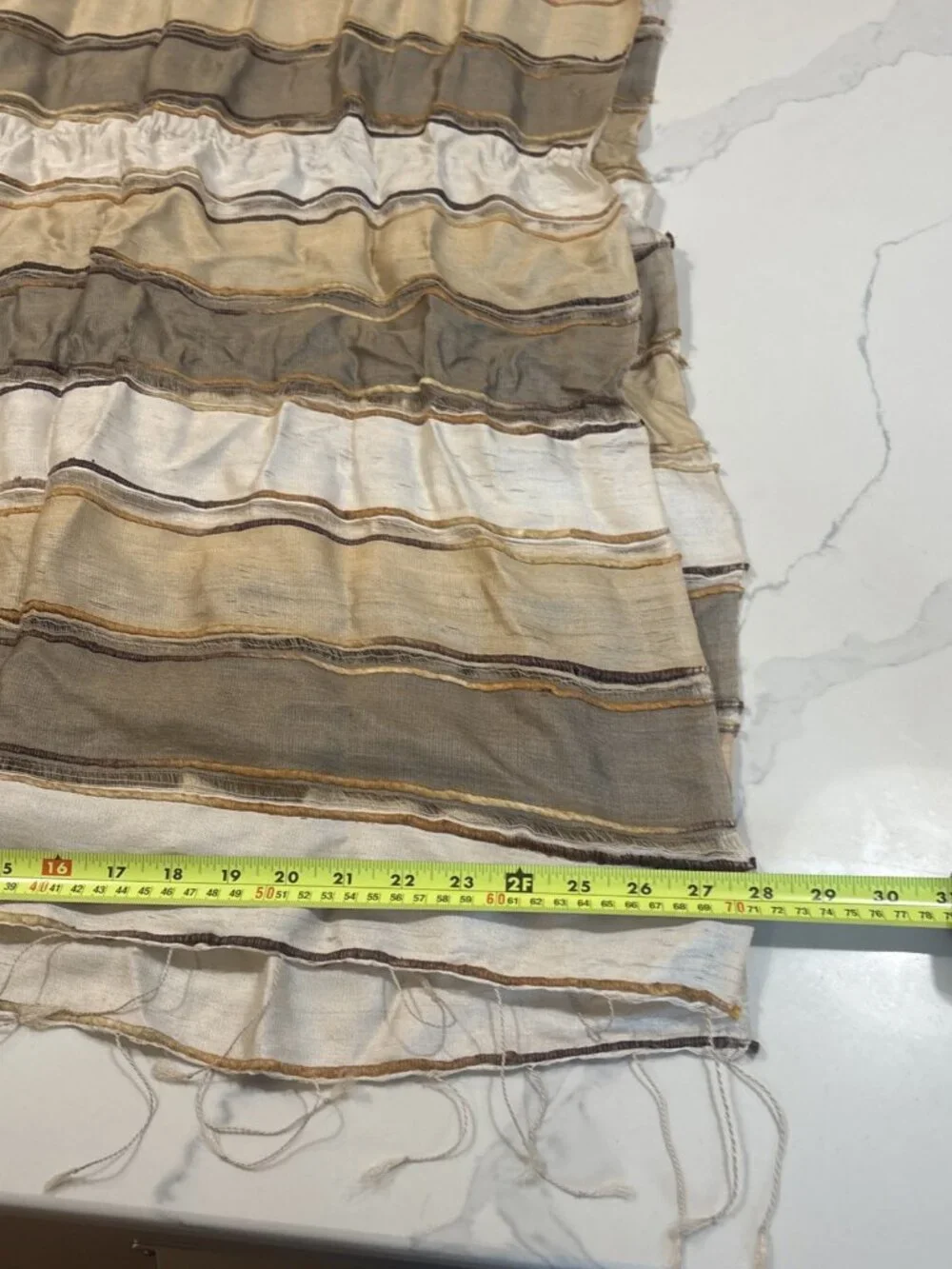 Rossella Carrara striped sheer scarf in a cream, beige, and brown colorway